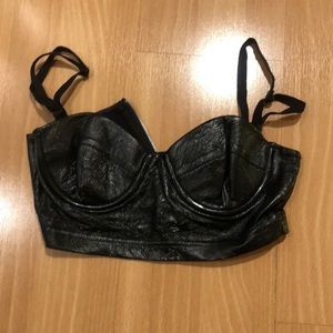 Contempo casual black leather like bustier crop top